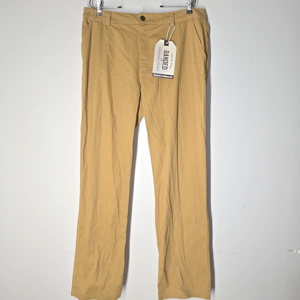 Banded Everyday Chino Pants Mens 36x34 Camel Cotton Casual Comfort NWT‎